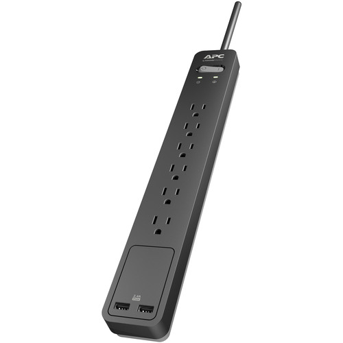 APC PE6U2 Essential SurgeArrest 6-Outlet Surge Protector with USB Charging (Black)