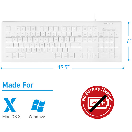 Macally 103 Key Full-Size USB Keyboard With Shortcut Keys for Mac (White)