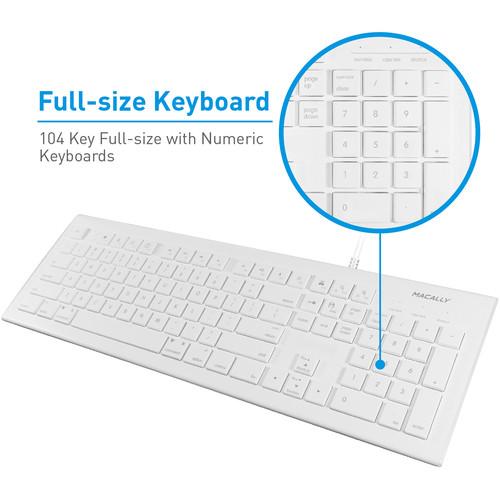Macally 103 Key Full-Size USB Keyboard With Shortcut Keys for Mac (White)