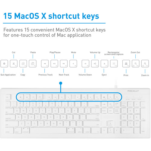 Macally 103 Key Full-Size USB Keyboard With Shortcut Keys for Mac (White)