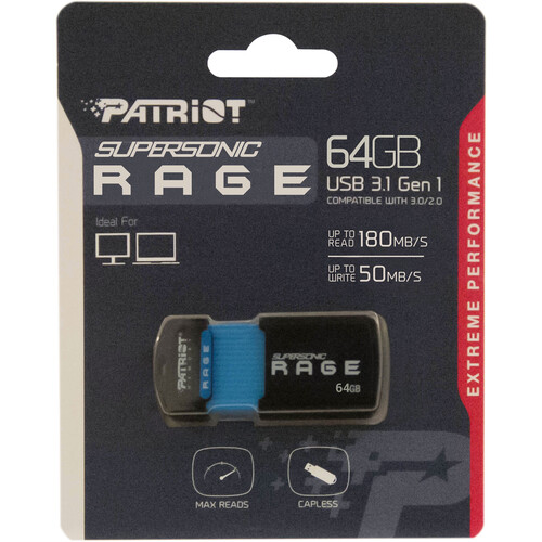 Patriot 64GB Supersonic Rage USB 3.2 Gen 1 Flash Drive