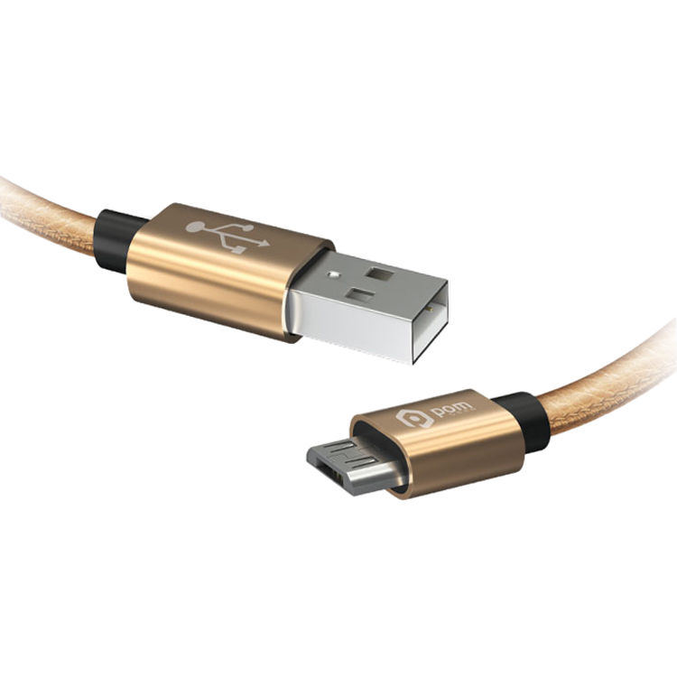POM GEAR Micro-USB Type-B Male to USB Type-A Male Faux Leather Charging Cable (3', Tan)